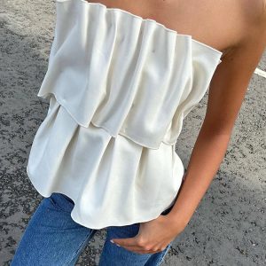 2023 Autumn Solid Folds Tank Top - Slim Sleeveless Cute Top for Y2K Street Fashion