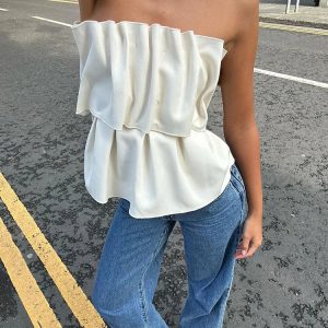 2023 Autumn Solid Folds Tank Top - Slim Sleeveless Cute Top for Y2K Street Fashion