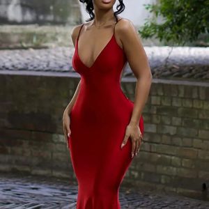 2023 Deep V Neck Backless Bodycon Maxi Dress - Sexy Evening Party Dress for Women