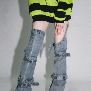 2023 Summer Y2K Fashion Women’s Denim Leggings - Casual Bandage Style for Trendy Looks