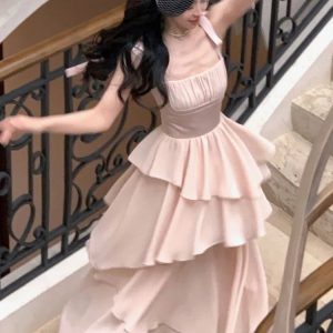 2023 Summer Y2K Spaghetti Strap Ruffle Dress - Elegant French Style for Prom & Parties