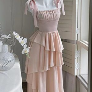 2023 Summer Y2K Spaghetti Strap Ruffle Dress - Elegant French Style for Prom & Parties