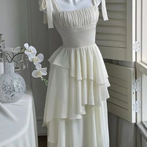 2023 Summer Y2K Spaghetti Strap Ruffle Dress - Elegant French Style for Prom & Parties