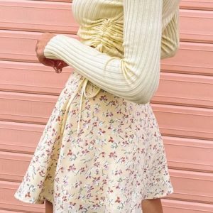 2023 Y2K Floral Printed Mini Skirt for Women - High Waist Pleated Summer Sundress