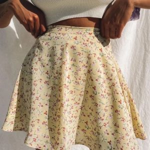 2023 Y2K Floral Printed Mini Skirt for Women - High Waist Pleated Summer Sundress