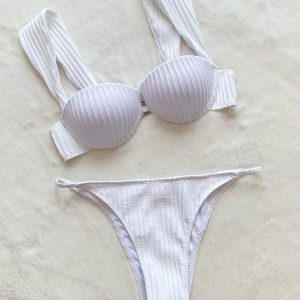 2023 Y2K Push Up White Bikini Set - Sexy Solid Thong Brazilian Swimsuit for Women