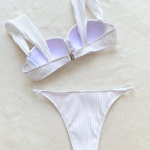 2023 Y2K Push Up White Bikini Set - Sexy Solid Thong Brazilian Swimsuit for Women