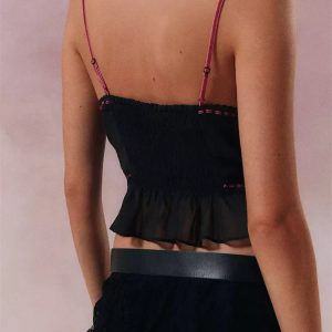 2024 Adjustable Strap Sheer V Neck Mini Vest Crop Top for Y2K Aesthetic Summer Outfits