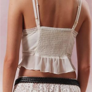 2024 Adjustable Strap Sheer V Neck Mini Vest Crop Top for Y2K Aesthetic Summer Outfits