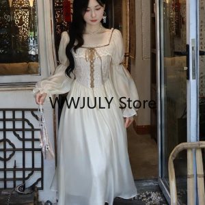 2024 Autumn Long Sleeve Elegant Lace Midi Dress - French Style Casual Party Chic Dress