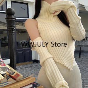 2024 Autumn Women's Y2K Fashion Retro Soft Cashmere Sweater with Removable Sleeves