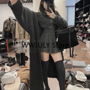 2024 Autumn Y2K Fashion Preppy Style Knitted Sweater Top & Mini Skirt 2-Piece Set