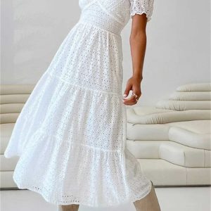 2024 Elegant Women’s Summer A-Line V-Neck Lace Floral Backless Party Dress