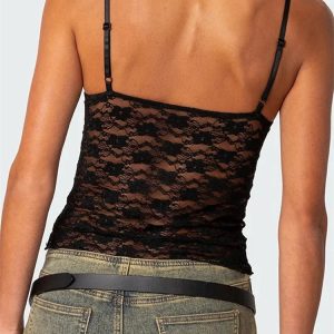 2024 Floral Lace Backless Spaghetti Strap Crop Top - Y2K Aesthetic Summer Streetwear Vest