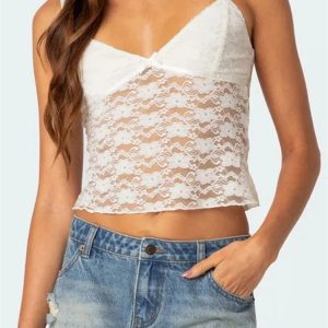 2024 Floral Lace Backless Spaghetti Strap Crop Top - Y2K Aesthetic Summer Streetwear Vest