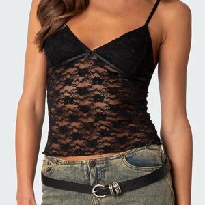 2024 Floral Lace Backless Spaghetti Strap Crop Top - Y2K Aesthetic Summer Streetwear Vest