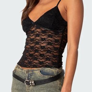 2024 Floral Lace Backless Spaghetti Strap Crop Top - Y2K Aesthetic Summer Streetwear Vest