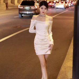 2024 Korean Style Satin Mini Dress - Long Sleeve Elegant Party Dress for Women