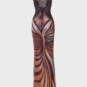 2024 New Body Print Split Strapless Maxi Dress - Y2K Aesthetic Sleeveless Style