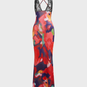 2024 New Edgy Y2K Multicolor Patchwork Lace Midi Dress for Unique Aesthetic Outfits