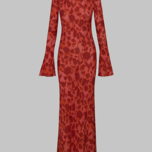 2024 New Floral Chiffon Maxi Dress with Long Sleeves for Y2K and Coquette Aesthetic