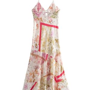 2024 New Floral Print Backless Sling Dress - Sexy V Neck Sleeveless Summer Aesthetic Dress