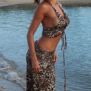 2024 New Leopard Print Halter Backless Maxi Dress Set - Y2K Fashion for Party & Streetwear