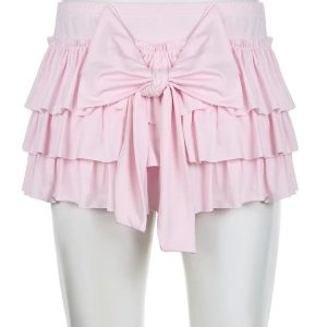 2024 New Pink Casual Sweet Bow A-Line Mini Skirt - Y2K Fashion Slim Low-Waisted Chic