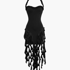 2024 New Ruffles Halter Mini Dress - Chic Sleeveless Style for Y2K Aesthetic Outfits