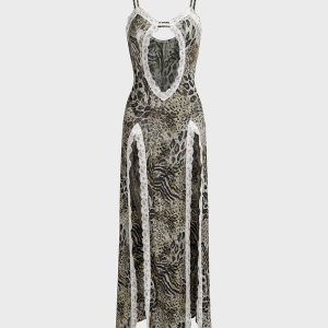 2024 New Slim V-Neck Leopard Print Sleeveless Maxi Dress for Y2K and Coquette Aesthetic