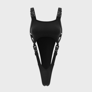 2024 New Street Black Slim Cut Out Y2K Cyberpunk Bodysuit for Edgy Aesthetic Fashion