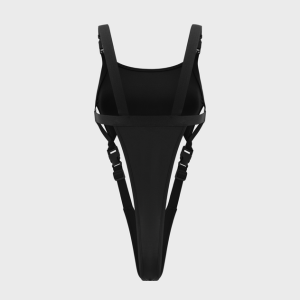 2024 New Street Black Slim Cut Out Y2K Cyberpunk Bodysuit for Edgy Aesthetic Fashion