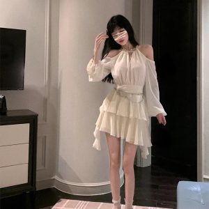 2024 New Y2K Aesthetic Mini Dress - Elegant Long Sleeve Casual Party Dress for Women