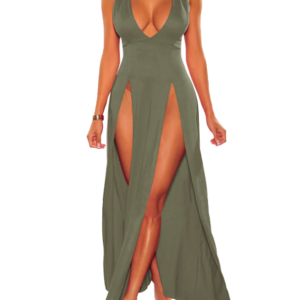 2024 New Y2K Aesthetic Side Slit V Neck Sleeveless Maxi Dress for Effortless Style