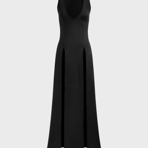 2024 New Y2K Aesthetic Side Slit V Neck Sleeveless Maxi Dress for Effortless Style