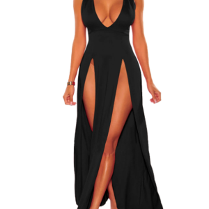 2024 New Y2K Aesthetic Side Slit V Neck Sleeveless Maxi Dress for Effortless Style