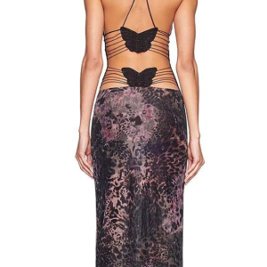 2024 New Y2K Backless Halter Butterfly Sleeveless Maxi Dress for Aesthetic Outfits