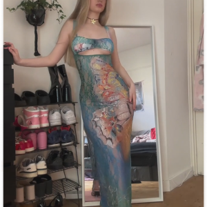 2024 New Y2K Cut Out Lace Spaghetti Ombre Maxi Dress for Coquette and Grunge Aesthetics