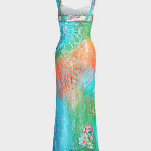 2024 New Y2K Cut Out Lace Spaghetti Ombre Maxi Dress for Coquette and Grunge Aesthetics