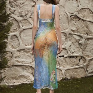 2024 New Y2K Cut Out Lace Spaghetti Ombre Maxi Dress for Coquette and Grunge Aesthetics