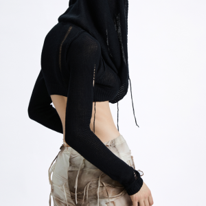 2024 New Y2K Edgy Black Hooded Cut-Out Sweater for Grunge Aesthetic Lovers