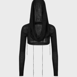 2024 New Y2K Edgy Black Hooded Cut-Out Sweater for Grunge Aesthetic Lovers