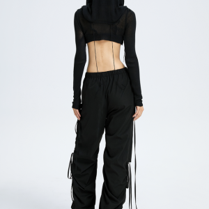 2024 New Y2K Edgy Black Hooded Cut-Out Sweater for Grunge Aesthetic Lovers