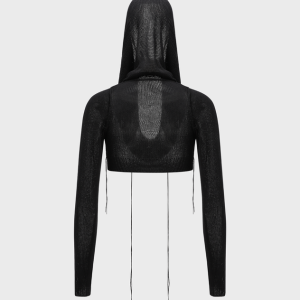 2024 New Y2K Edgy Black Hooded Cut-Out Sweater for Grunge Aesthetic Lovers