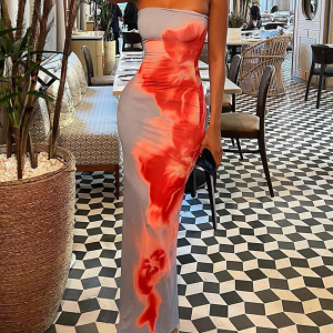 2024 New Y2K Floral Strapless Sleeveless Maxi Dress for Coquette Aesthetic Style