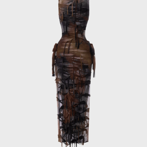 2024 New Y2K Grunge Brown Slim Cut Out Midi Dress for Edgy Fashion Lovers