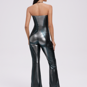 2024 New Y2K Grunge Silver Body Print Jumpsuit for Edgy Aesthetic Fashion Lovers