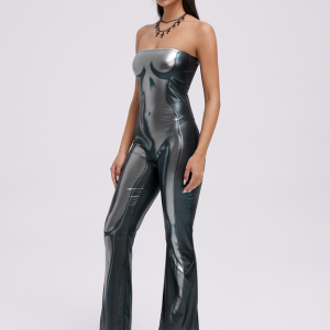 2024 New Y2K Grunge Silver Body Print Jumpsuit for Edgy Aesthetic Fashion Lovers