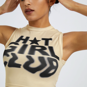 2024 New Y2K Khaki Graphic Basic Tank Top & Cami - Trendy Y2K Fashion Essential