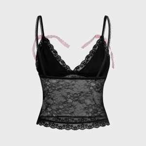 2024 New Y2K Lace Spaghetti Cami Top - Cute and Stylish for Coquette Aesthetic Outfits